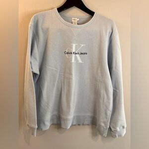 Calvin Klein Women’s Crewneck Sweatshirt Sz L Light Blue Embroidered Logo